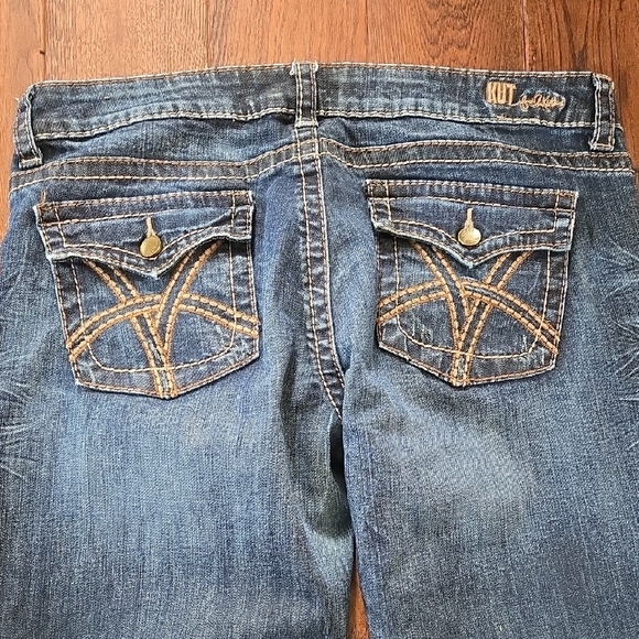 Kut from the Kloth So Low Dark Blue Boot Cut Jeans 14 Whiskered - Picture 5 of 7